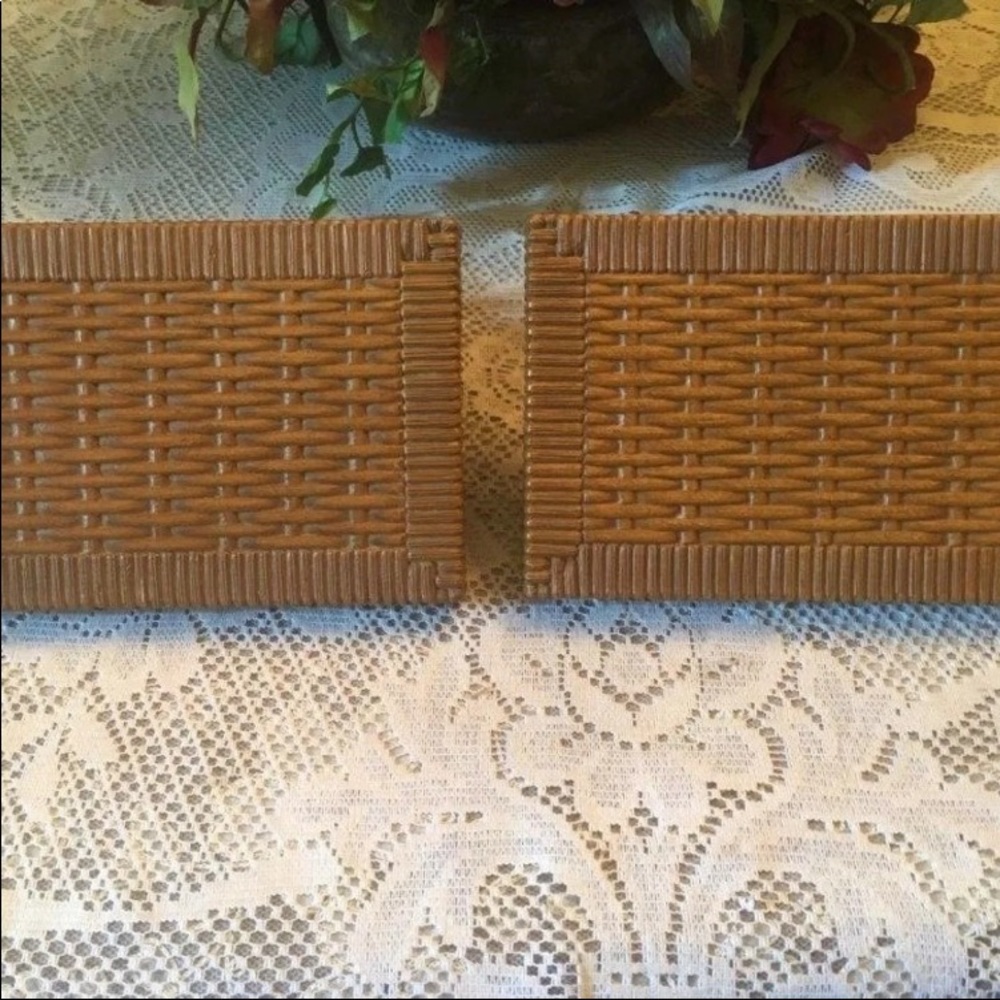2 Vintage Homco Faux Rattan Shelves
